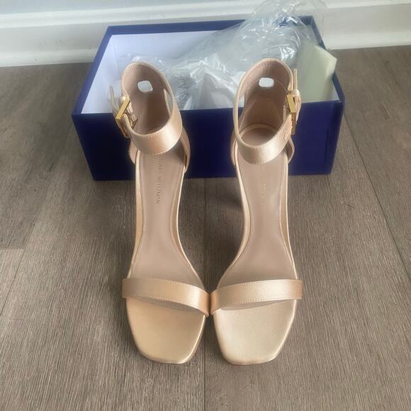 Stuart Weitzman Blush Silk Satin Square Nudist Heels Strappy Sandal Size 6 NIB - Picture 3 of 10